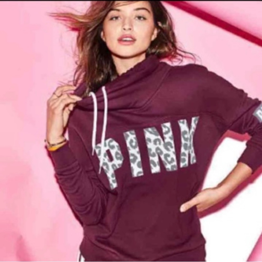 VS Pink holographic cheetah cowl neck set new